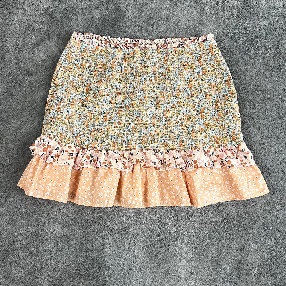 American Eagle Mini‎ Skirt Womens L Ruched Floral Ruffle Prairie Coquette NWT